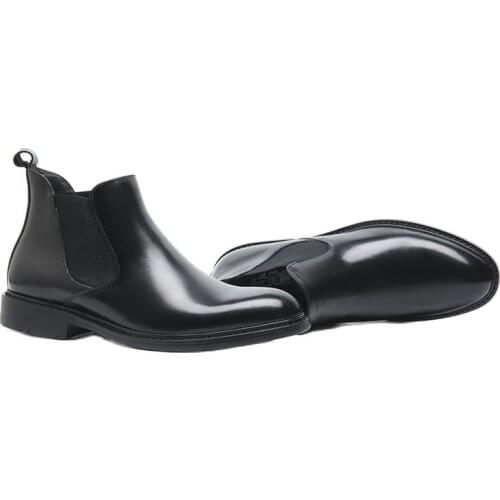 Men Winter Chelsea Boots Genuine Leather Mens Platform Brogue Casual Ankle Flat Shoes Slip On Dress Designer Brand Boots