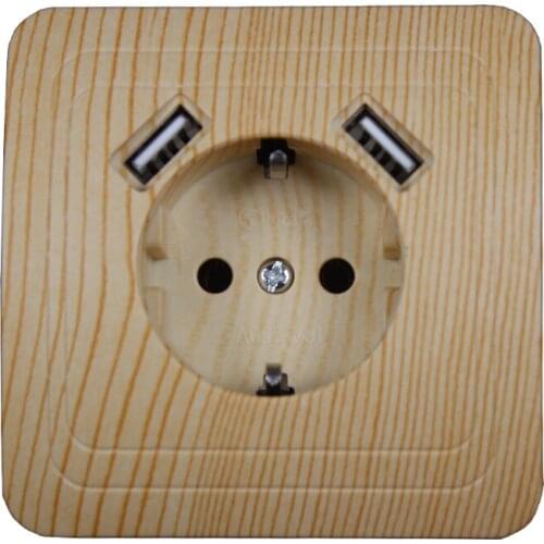 USB Wall Socket charger Free shipping Double USB Port 5V 2A Usb wood tree color outlet high quality white color BA-BW-01