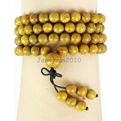Natural Woodgrain 6mm Gems Stone Buddhist 108 Beads Prayer Mala Multi-Purpose Stretchy Bracelet 5Strands/Pack