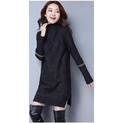 2021 New Women Elegant Autumn Winter Long Sleeve Mini Sweater Dress Female Thick Warm Loose Solid Turtleneck Knitted Dress Z785