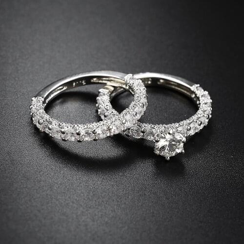 2020 New Fashion Luxury Two Ring Set For Women Trendy Zircon Rings Female Jewelry Wedding Engagement Party Gifts 2Pcs/set