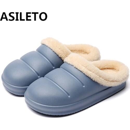 ASILETO New Winter Slippers Warm Men Shoes Waterproof Women Couples Non-Slip Plush Cotton Indoor Outdoor Cozy Home Autumn Home
