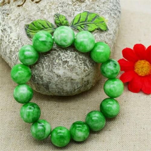 New Style Green Wave Flower Malay Jades Stone Bracelet Round Bead Bracelet Gift for Women Stone chalchiguite Jades Jewelry