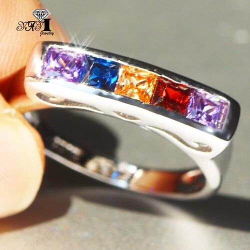 Wholesale YaYI Fine Jewelry Fashion Princess Cut Multi AAA Cubic Zirconia Silver Color Engagement Wedding Party Lovers Rings