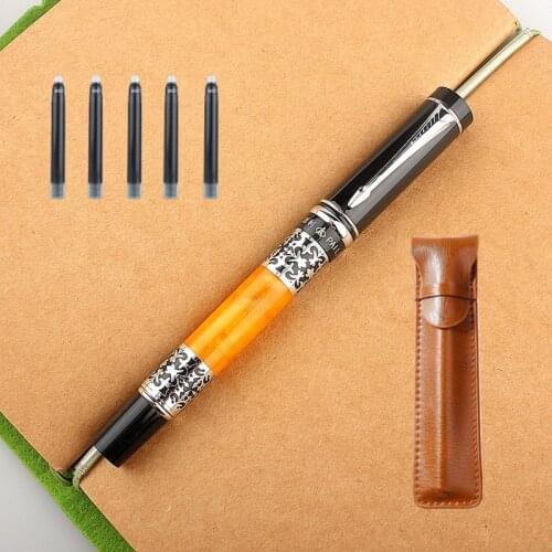 New 808 metal Celluloid Orange Fountain Pen 0.5mm Nib with Converter Excellent Quality Office Business Writing Gift Ink Pen