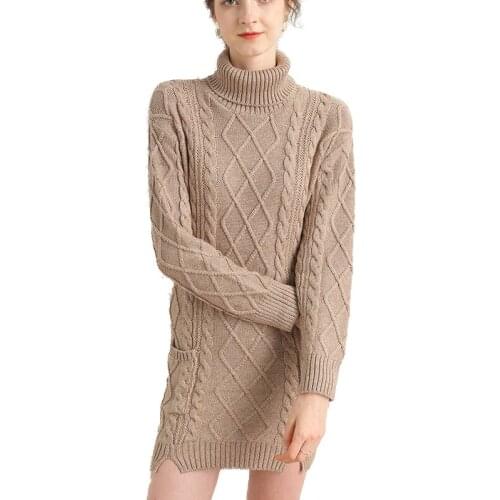 Turtleneck Long Sweater Dress Women Autumn Winter Thick Pullover knitted Jumper Cashmere Merino Wool Oversized Sweater
