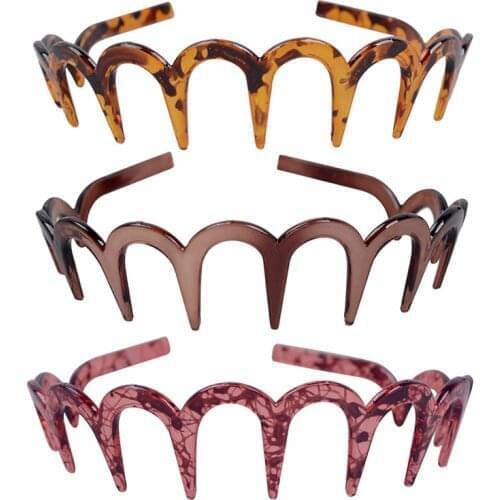 Women Girls Brown Long Tooth Headband Plastic Resin Non-Slip Wave Hair Comb Hair Hoop Headwear DIY Headpiece Hair Jewelry