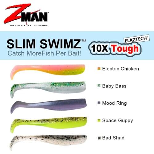 Original in American ZMAN SLIM SWIMZ Fishing Lure Soft Baits 6.4cm/7.7cm 8pcs/bag Catch More Fish Per Bait 10X Tough Elaztech