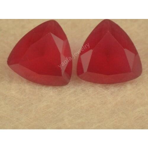 Sale 3x3~13x13mm 5A Rose Red Frosted Bottom Glass Gems Triangle Trillion Shape Cut Loose Unpolished Back Glass Stone For DIY