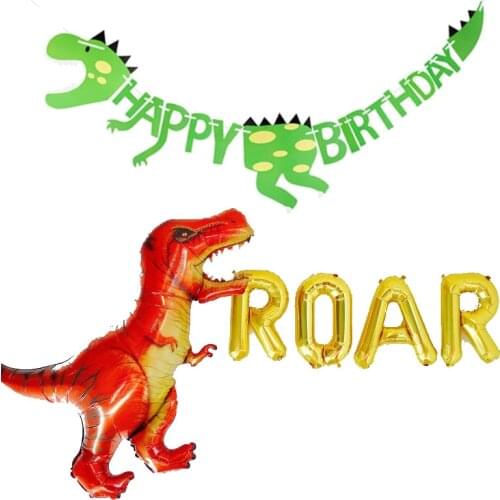Roar balloon Banner Jungle Dinosaur T-Rex theme first 1st 2nd 3rd 4th 5th 6th 7th 8th 9th 10th happy birthday Party Decoration