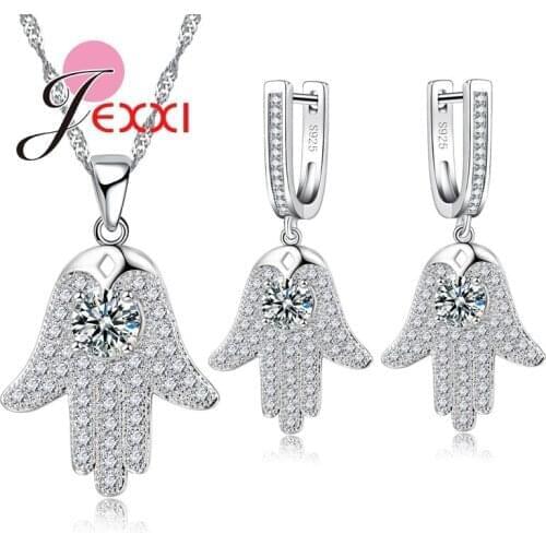 Romantic Crystal Drop Earrings Pendant Necklace Set 925 Sterling Silver Jewelry Sets Wedding Jewelry Valentines Gift