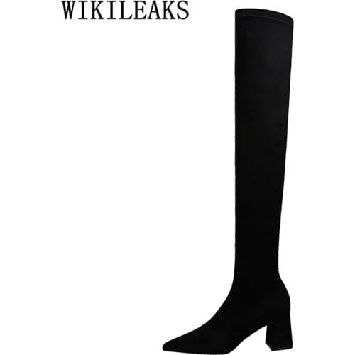 Over The Knee Boots Thigh High Boots Block Heel Shoes Fashion Female+shoes Luxury Shoes Women Designers Laarzen Dames Ayakkabı