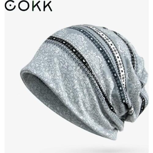 COKK Hats For Women Turban Beanies Flower Pattern Cap Female Fashion Bonnet Femme New Gorro Feminino Spring Autumn Cotton