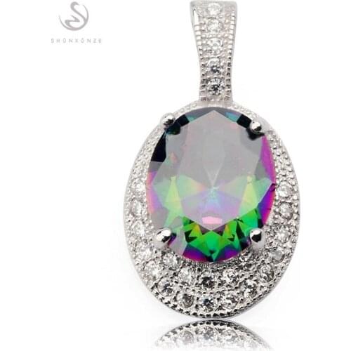 SHUNXUNZE jewellery christmas Wedding pendants for Noble Generous women dropshipping Rainbow Cubic Zirconia Rhodium Plated R3246