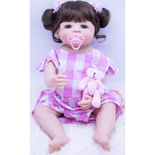 Whole Silicone Reborn Baby Doll Toy For Girl 55cm Exquisite Micro curly hair Newborn Babies Princess Doll children gift Bedtime