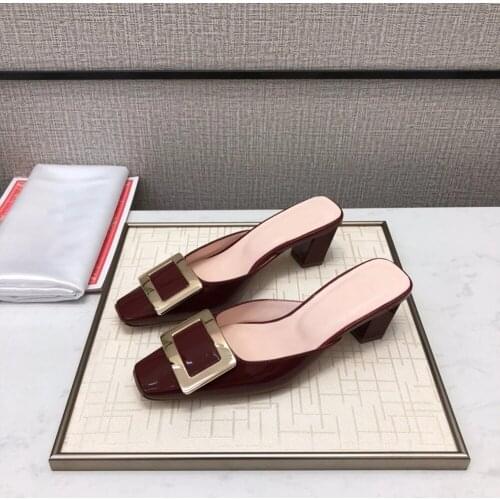 Plus Size 34-41 Womens Shoes Matel Decoration Design pumps Square Toe Shallow Womens Pupms Genuine Leather Ladies Shoes