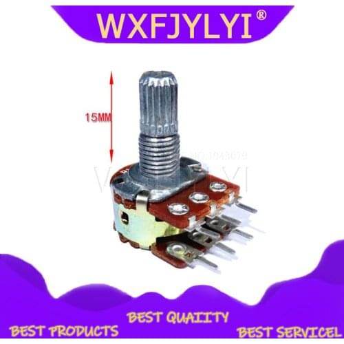 5pcs WH148 B1K B2K B5K B10K B20K B50K B100K B500K 6Pin 15mm Shaft Amplifier Dual Stereo Potentiometer 1K 2K 5K 10K 50K 100K 500K