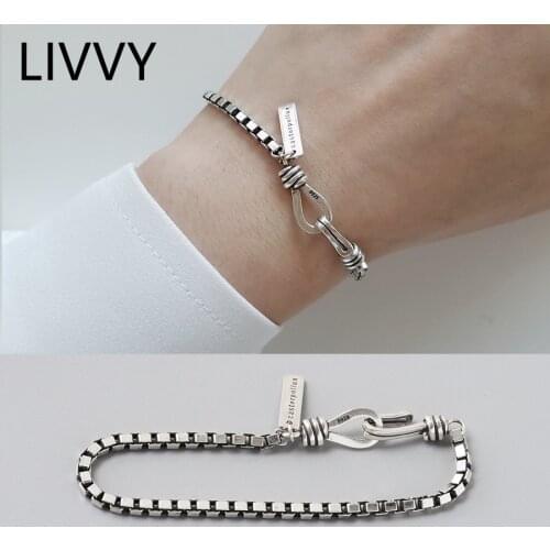 LIVVY Korean Style Vintage Geometric Rectangle Bracelets Bangles For Women Wedding Couple Fashion Temperament Jewelry