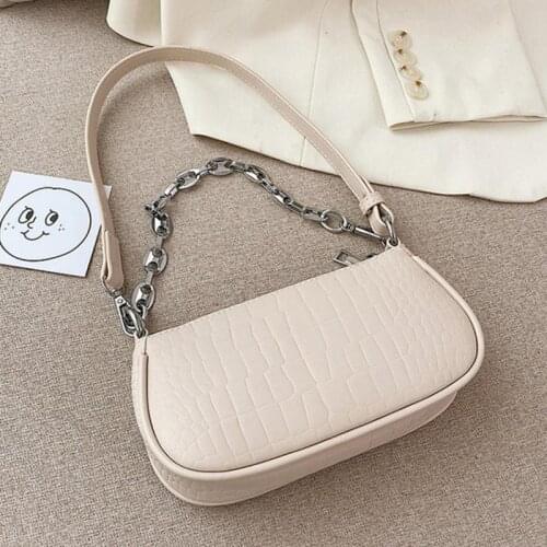 Women Bag PU Leather Crocodile Pattern Shoudler Bag Casual Retro Fashion Handbag Single Shoulder Bag With Chain