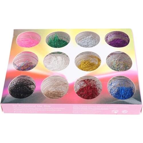 12 Grids Nail Art Glitter Decals,Aluminum Foil Flakes Mirror Shining Wire Pigment Manicure Decorations