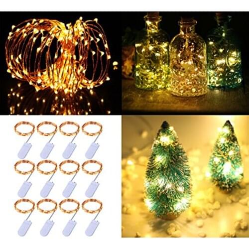 12pcs Copper Led Fairy Lights 2M 20 Leds CR2032 Button Battery Operated LED String Light Xmas Wedding party Decoration