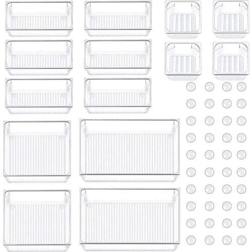14 Pack Drawer Dividers 4-Size Clear Storage Boxes Divider Make-Up Organiser for Home Office Kitchen Makeup