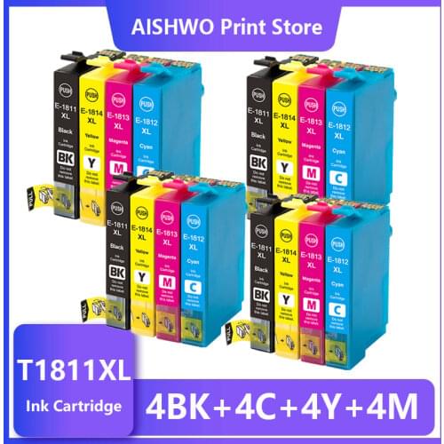 ASW 16Pcs For EPSON T1811-T1814 Ink Cartridge XP212 XP215 XP225 XP312 XP315 XP412 XP415 XP202 XP205 XP302 XP305 XP402 XP405