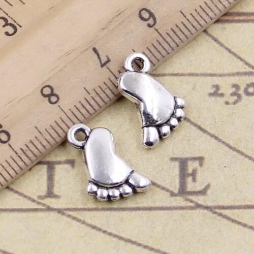 20pcs Charms Double Sided Foot 14x10mm Tibetan Silver Color Pendants Antique Jewelry Making DIY Handmade Craft Pendant