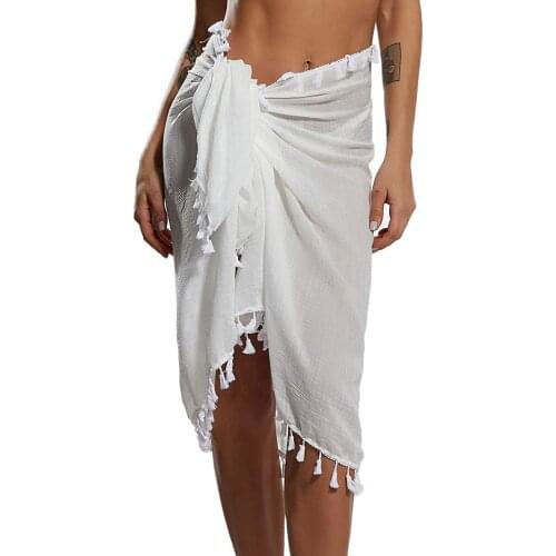 6-Color Women Beach Wrap Apron Fringed Fringe Skirt Blouse Chiffon Solid Color Swimsuit Skirt for Women