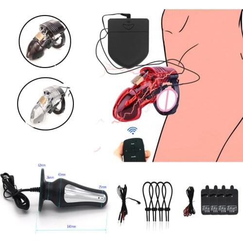 Wireless Remote Control Electro Shock Anal Plug Penis Ring Chastity Device Cock Cages Electric Massage Pads Sex Toys For Men
