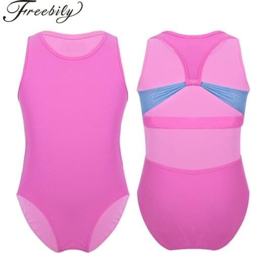 Girls Sleeveless Ballet Leotard Round Neck Racer-Back Black Pink Gymnastics Leotard Bodysuit for Kids Ballet training Dance Wear