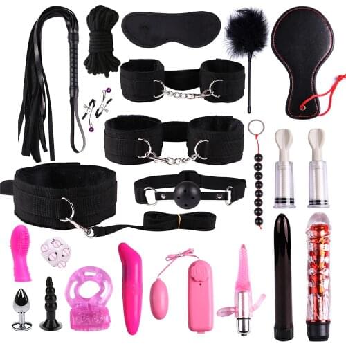 BDSM Sex Handcuffs Whip Dildo Vibrator Sex Toys for Women Anal Plugs Clip Blindfold BDSM Games Products for Women Men Couples