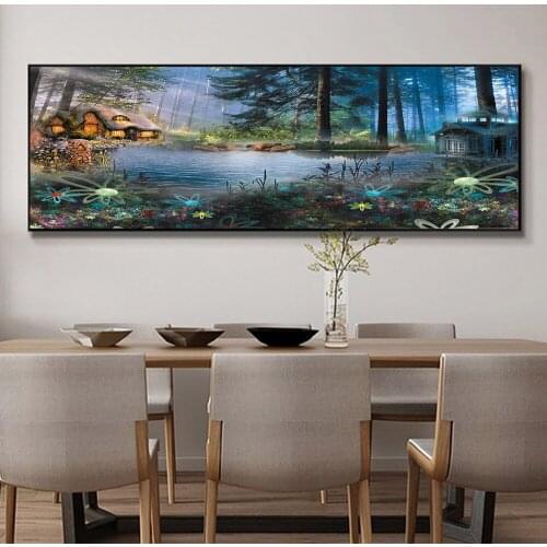 DIY 5D Diamond Painting village house lake tree Kit,full Round square Diamond embroidery cross stitch Wall Decor large Landscape