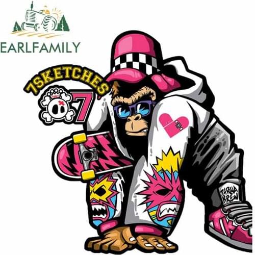 EARLFAMILY 13cm x 12.9cm For Skateboard Gorilla Anime Car Stickers Windshield Car Decal For VAN ATV Laptop Occlusion Scratch