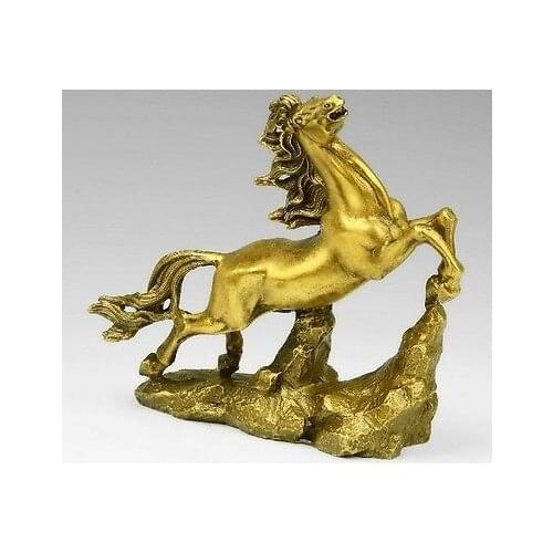 Tribal Large Size Nice Bronze brass Wild Horse Statue Figure 8.5"High Gold Color Wide Garden Decoration Bronze