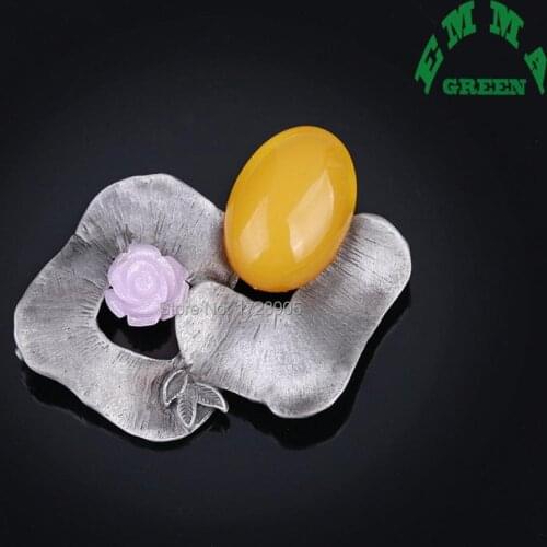 Mustard Red Green Blue Stone Lotus Flower Brooches 40x60mm Men Womens Brooch Pins Suits Dress Banquet Brooch Mothers Day Gift