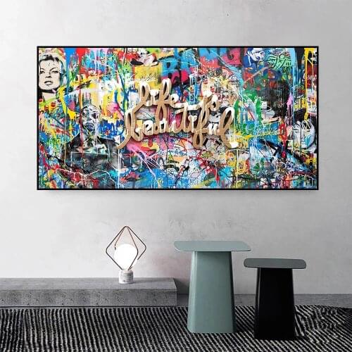 Graffiti Art Life is Beautiful Canvas Painting Wall Art Street Posters and Prints Pictures for Living Room Home Cuadros Decor