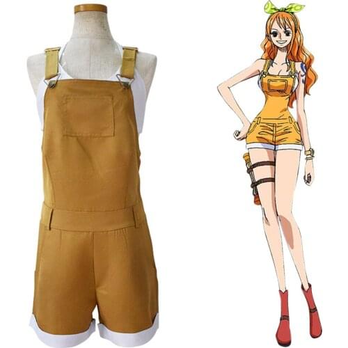 Anime One Piece Nami Cosplay Costume Overall Shorts Halloween Carnival Pocket Overalls Playsuits
