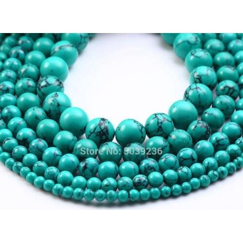 Bulk Wholesale Green Turquoises Natural Stone Round Loose Spacer Beads for Jewelry Making 4-12mm Necklace Bracelet DIY