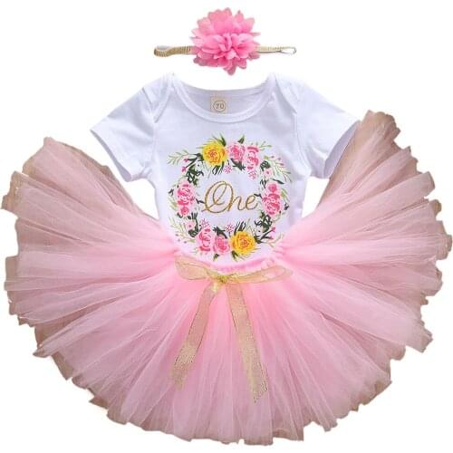 Newborn Summer Letter Floral Short Sleeve Bodysuit Solid Mesh Skirt Headwear Set Baby Girl Breathable Jumpsuit with Bubble Skirt