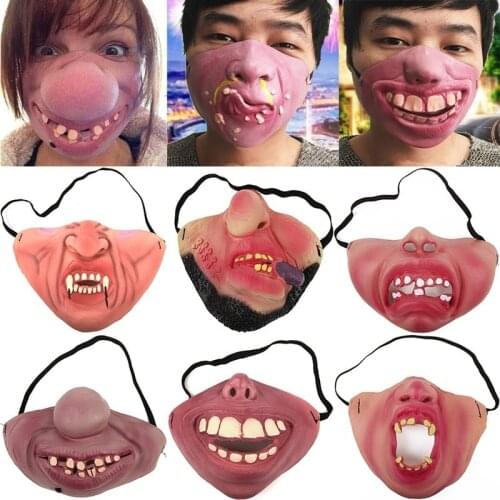 Halloween Half Face Comedy Funny Adult Party Mask Latex Clown Cosplay Props Face Horrible Scary Masks Halloween Party Decor