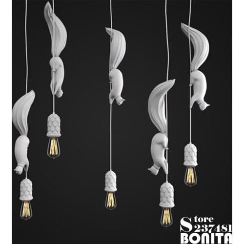Nordic minimalist childrens room droplight loft resin squirrel pendant lights for high ceiling Pinecone led hanging lamp