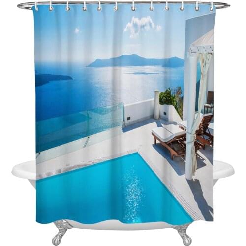 Sea Building Chair Scenery Shower Curtain Home Bath Decorative Waterproof Polyester Fabric Bathroom Curtain
