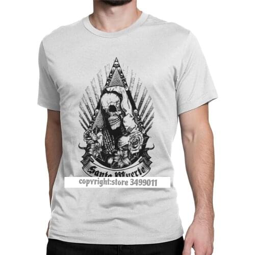 Men Tops T Shirts Santa Muerte Casual Cotton Tee Shirt Camisas Saint Death Goth Mexican Death Skull Muertos Mother T Shirts