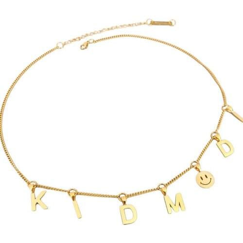 Stainless Steel Initials English Letter Funny Face Women Delicate Long Chain Sweater Necklace Jewelry Gift For Him