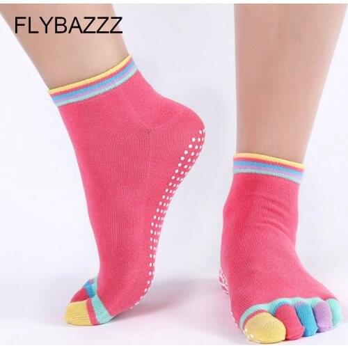 New Colorful yoga socks Women Cotton Non Slip Massage Five Toe Socks Dance Gym Sport Full Fingers Grip Short Ankle Pilates Socks