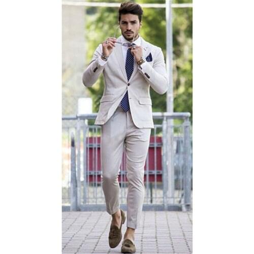 New Men’s Suit Smolking Noivo Terno Slim Fit Easculino Evening Suits For Men beige Mens Suit Tuxedo Bridegroom Formal