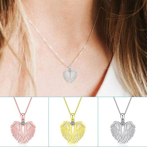 Angel Wing Necklace with Rhinestone Glittery Alloy Pendant Elegant Neck Jewelry Chain for Girls Women A66