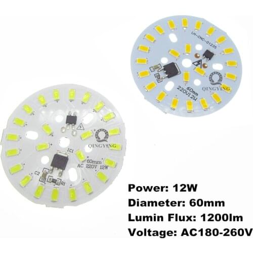 20pcs AC180-260V 12W 60mm 5730 SMD PCB, Needn't Transformer dimmable light panel, 220v super brightness aluminum plate