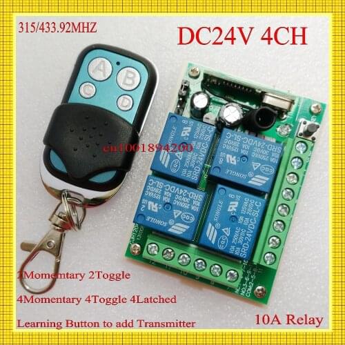 DC 24V 4CH Remote Switch 315/433MHZ RF Wireless Remote Control Learning Code 10A Receiver Transmitter ASK Smart Home RM2 RM-Pro